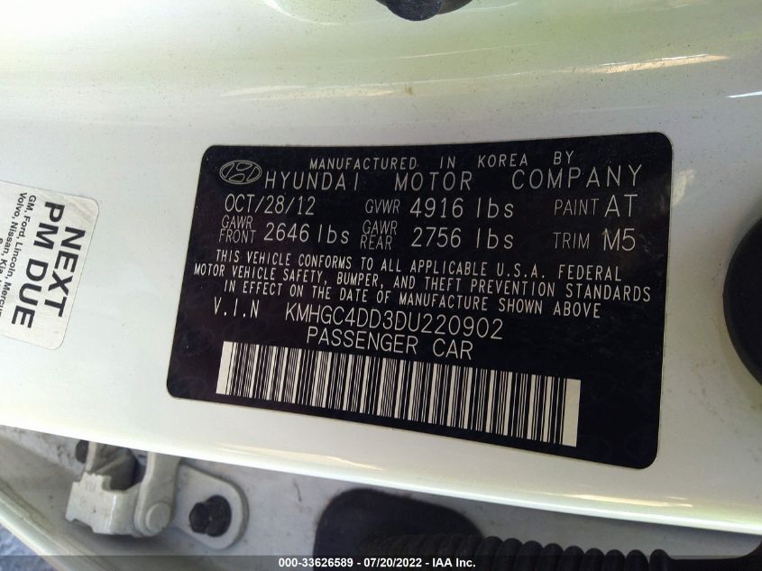 2013 HYUNDAI GENESIS 3.8L KMHGC4DD3DU220902