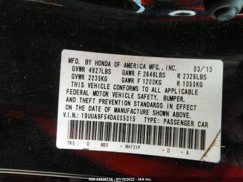 2013 ACURA TL TECH 19UUA9F54DA005015