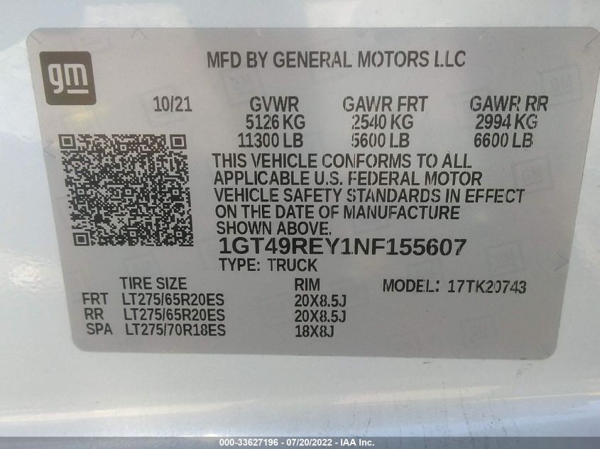 2022 GMC SIERRA C2500 HD 1GT49REY1NF155607