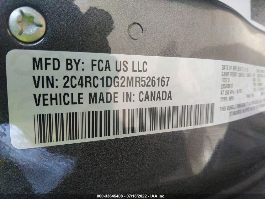 2021 CHRYSLER VOYAGER LXI 2C4RC1DG2MR526167
