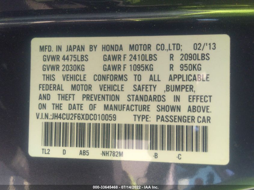 2013 ACURA TSX TECH PKG JH4CU2F6XDC010059