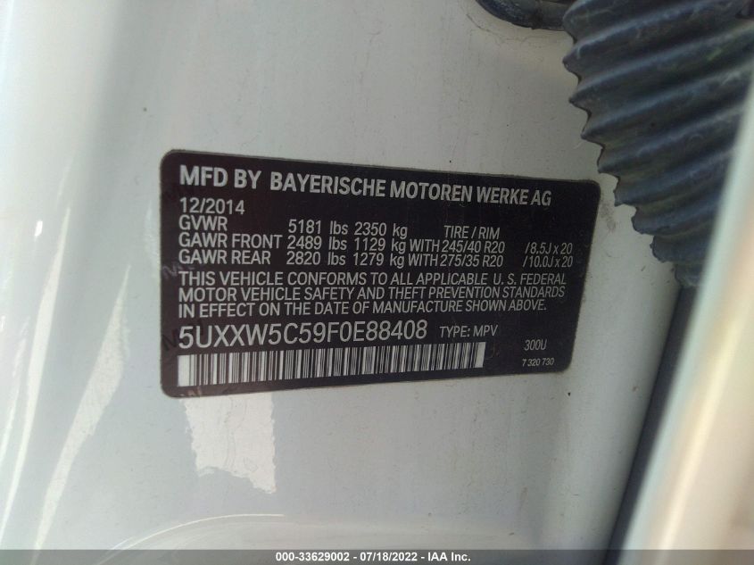 2015 BMW X4 XDRIVE35I 5UXXW5C59F0E88408