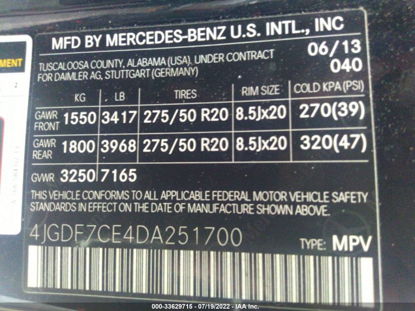 2013 MERCEDES-BENZ GL-CLASS GL 450 4JGDF7CE4DA251700