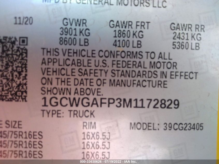 2021 CHEVROLET EXPRESS CARGO VAN 1GCWGAFP3M1172829