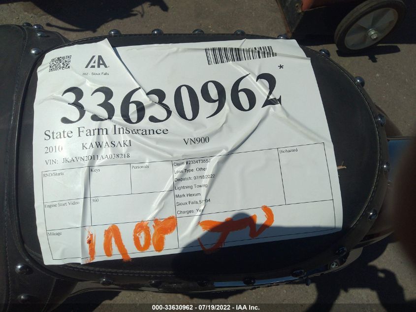 2010 KAWASAKI VN900 D JKAVN2D11AA038218