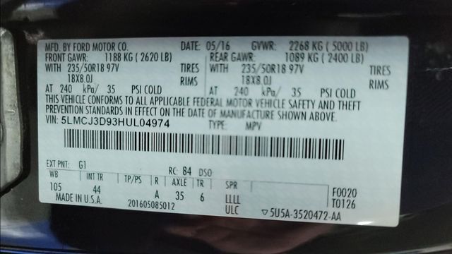 2017 LINCOLN MKC RESERVE 5LMCJ3D93HUL04974