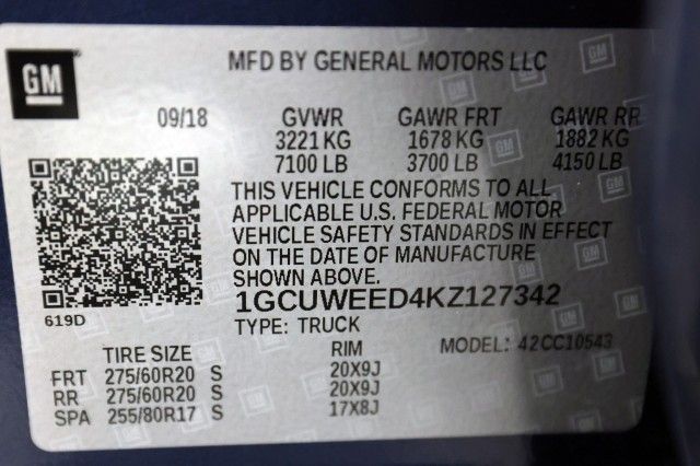 2019 CHEVROLET SILVERADO C1500 LTZ 1GCUWEED4KZ127342