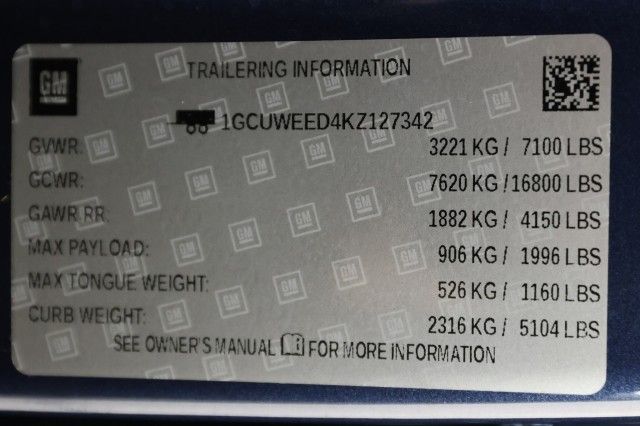 2019 CHEVROLET SILVERADO C1500 LTZ 1GCUWEED4KZ127342