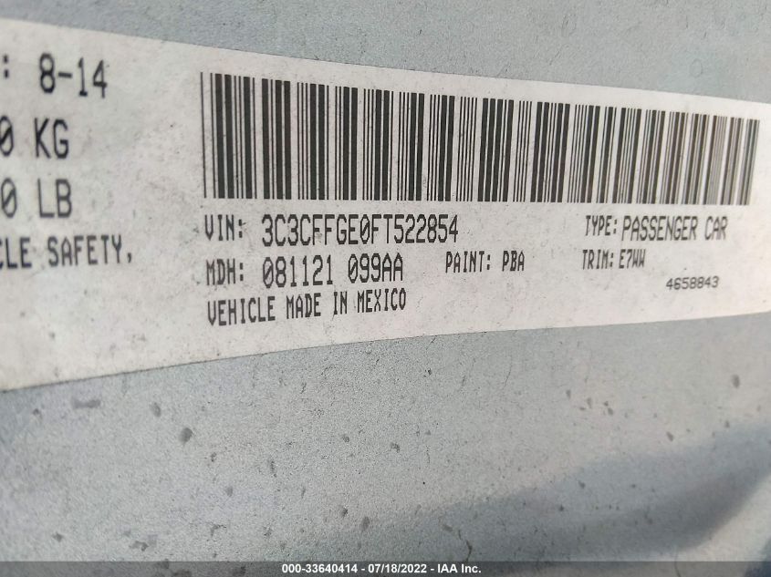 2015 FIAT 500E 3C3CFFGE0FT522854
