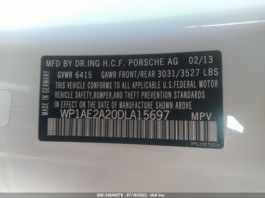 2013 PORSCHE CAYENNE S HYBRID WP1AE2A20DLA15697