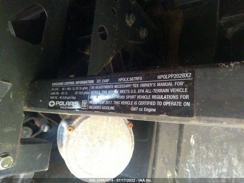 2017 POLARIS RANGER 570 EPS 3NSRME577HE765822