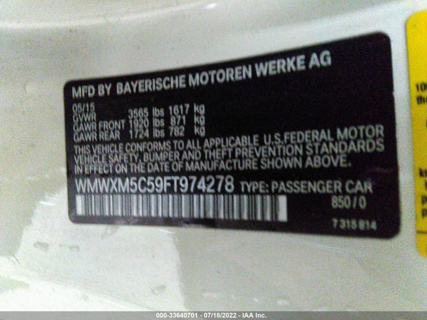 2015 MINI COOPER HARDTOP WMWXM5C59FT974278