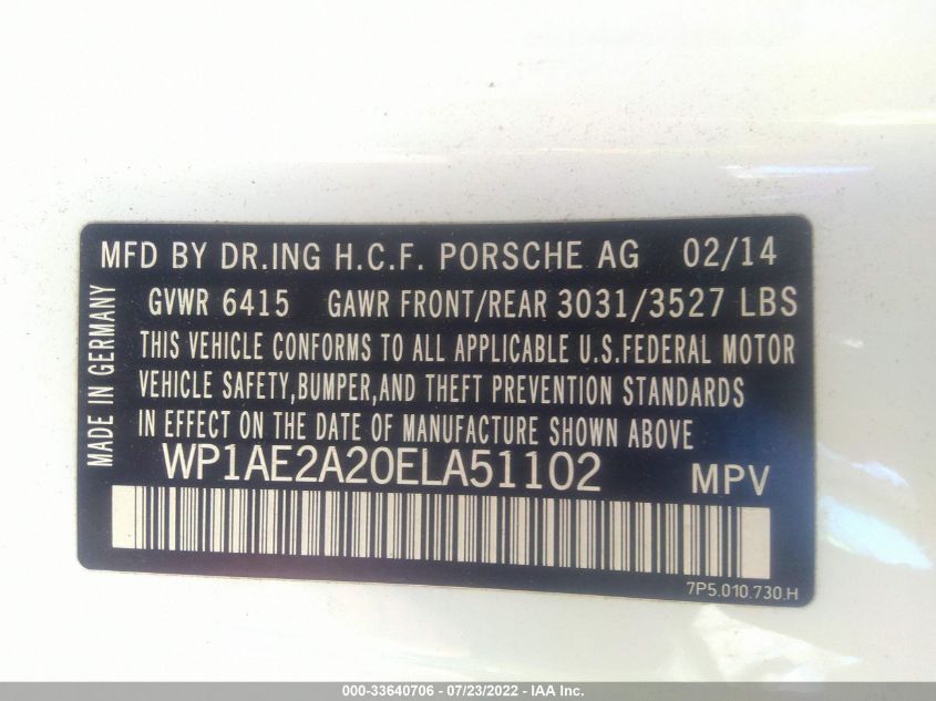 2014 PORSCHE CAYENNE S HYBRID WP1AE2A20ELA51102
