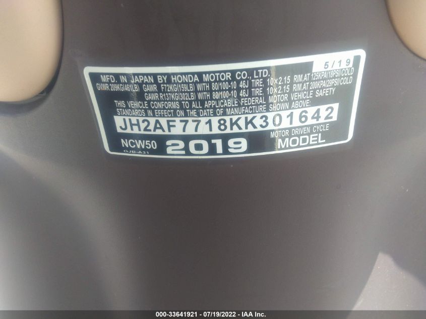 2019 HONDA NCW50 JH2AF7718KK301642