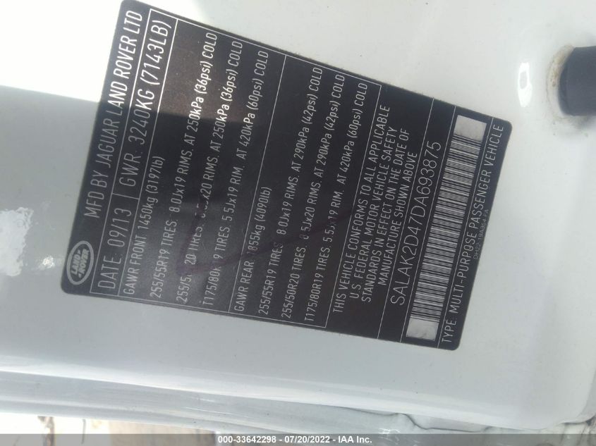 2013 LAND ROVER LR4 LUX SALAK2D47DA693875