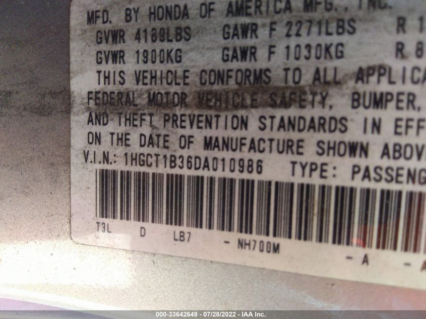 2013 HONDA ACCORD LX-S 1HGCT1B36DA010986