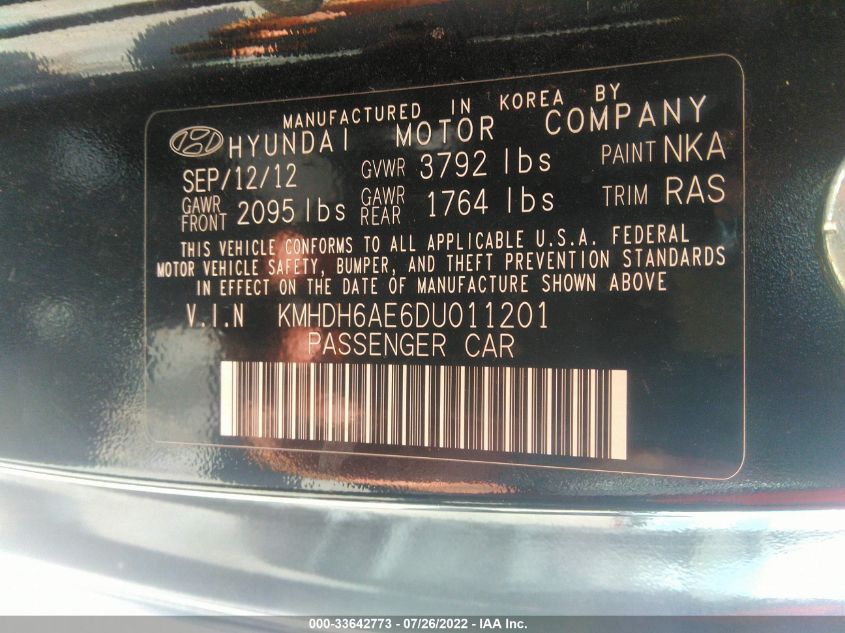 2013 HYUNDAI ELANTRA COUPE GS/SE KMHDH6AE6DU011201