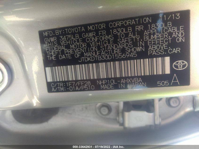 2013 TOYOTA PRIUS C JTDKDTB30D1556945