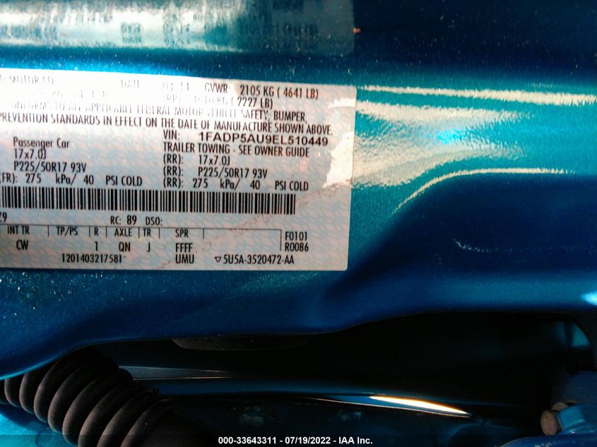 2014 FORD C-MAX HYBRID SE 1FADP5AU9EL510449