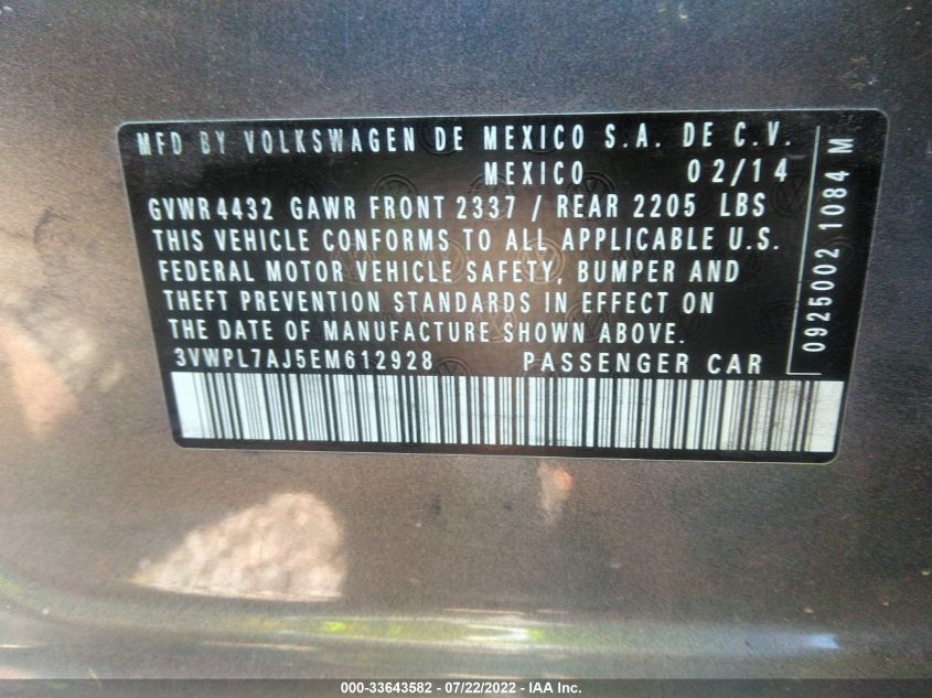 2014 VOLKSWAGEN JETTA SPORTWAGEN TDI W/SUNROOF 3VWPL7AJ5EM612928