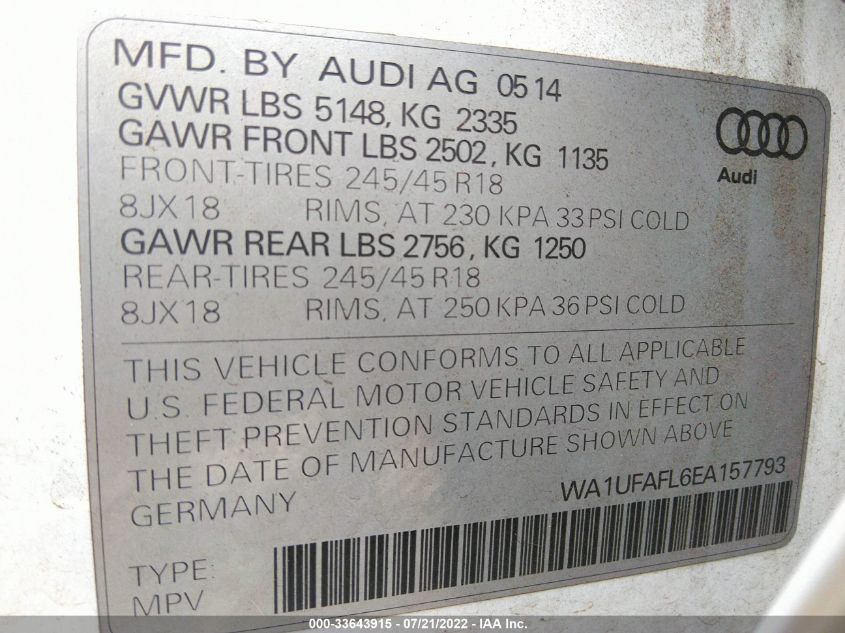 2014 AUDI ALLROAD PREMIUM PLUS WA1UFAFL6EA157793