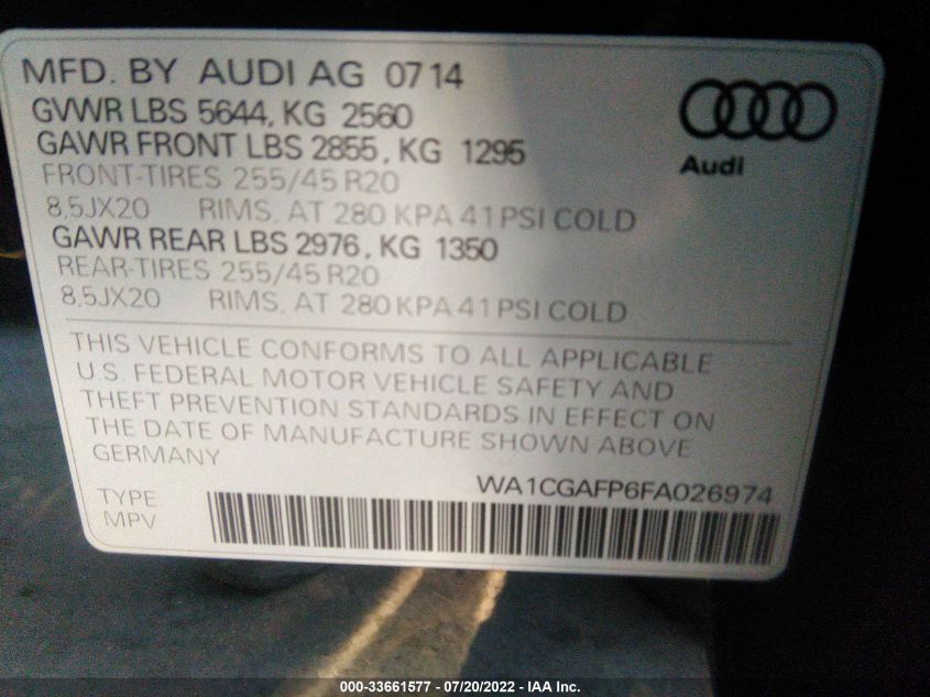 2015 AUDI SQ5 PREMIUM PLUS WA1CGAFP6FA026974