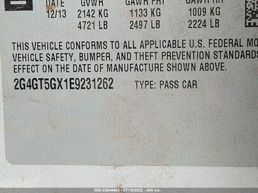 2014 BUICK REGAL GS 2G4GT5GX1E9231262