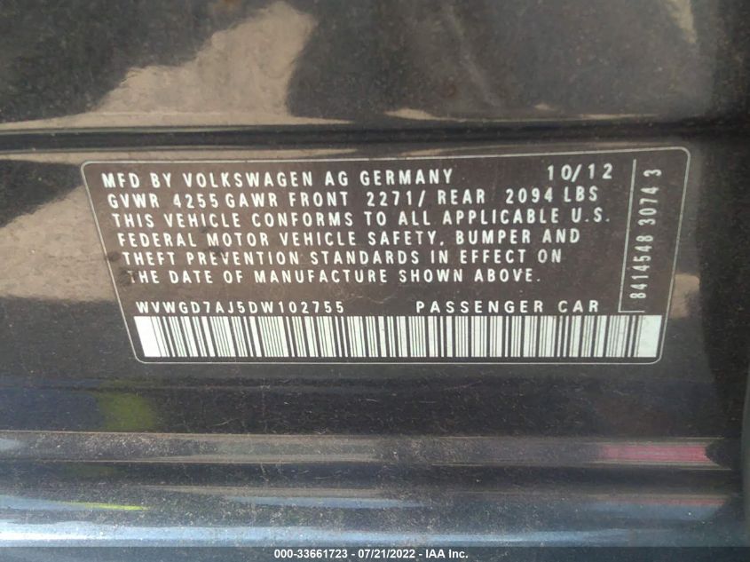 2013 VOLKSWAGEN GTI WVWGD7AJ5DW102755