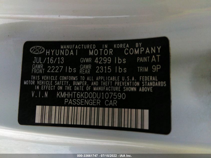 2013 HYUNDAI GENESIS COUPE 2.0T R-SPEC KMHHT6KD0DU107590