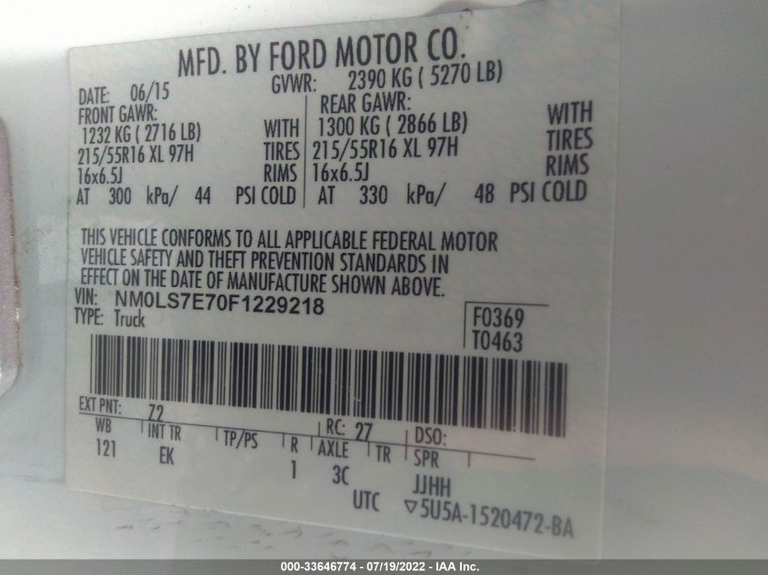 2015 FORD TRANSIT CONNECT XL NM0LS7E70F1229218
