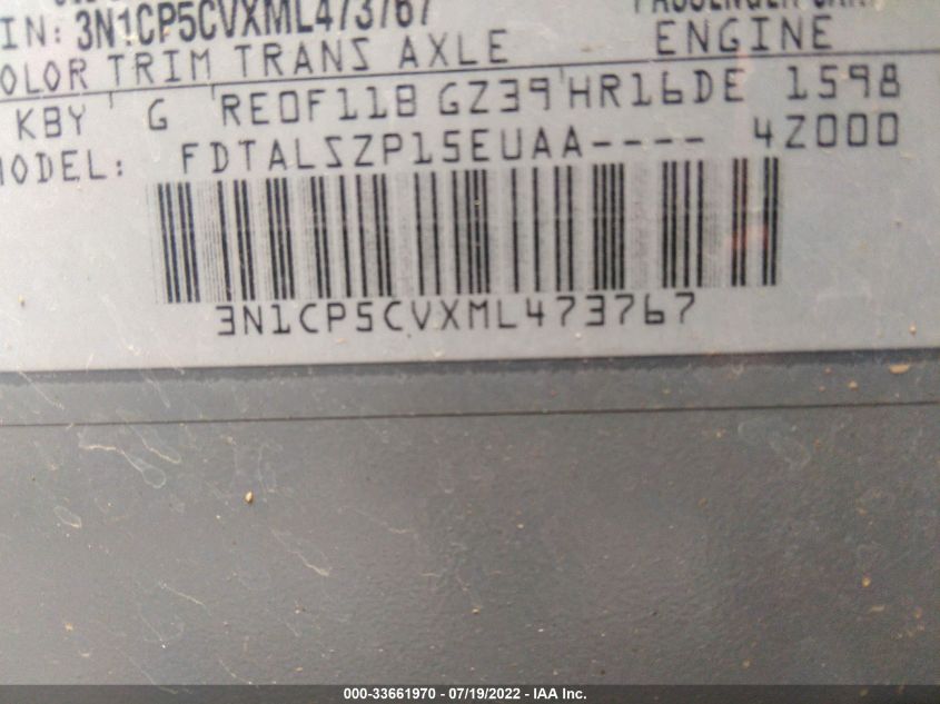 2021 NISSAN KICKS SV 3N1CP5CVXML473767