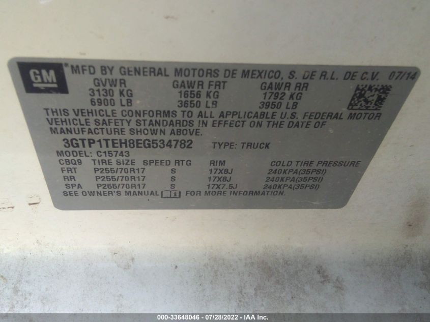 2014 GMC SIERRA C1500 3GTP1TEH8EG534782