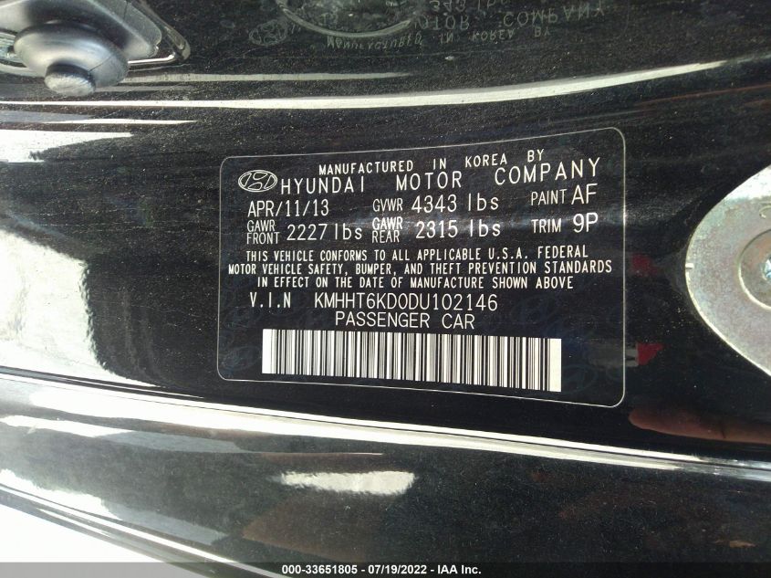 2013 HYUNDAI GENESIS COUPE 2.0T KMHHT6KD0DU102146