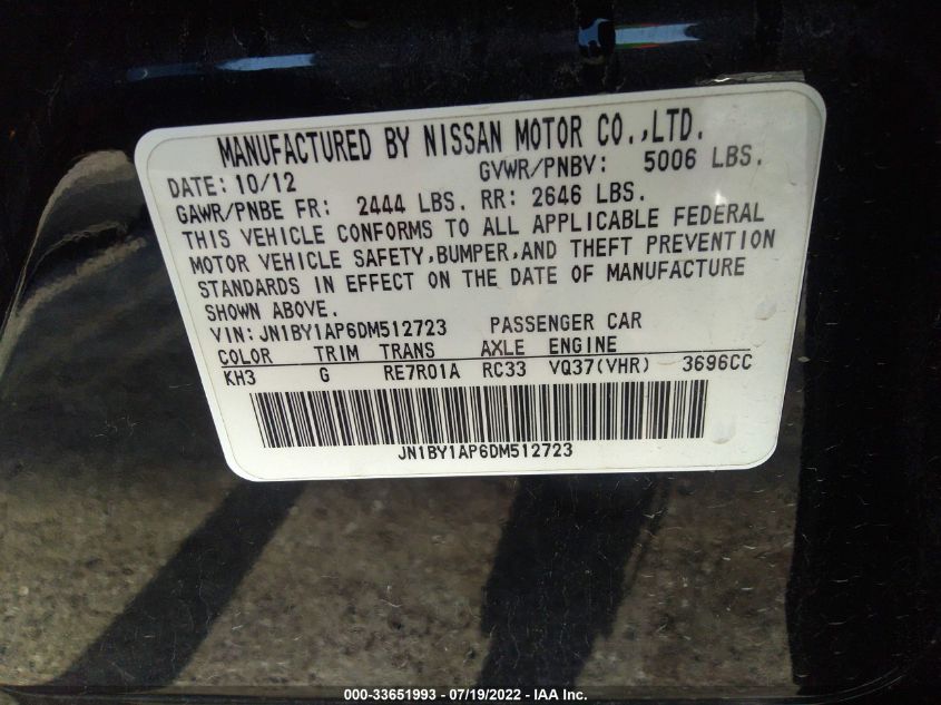 2013 INFINITI M37 JN1BY1AP6DM512723