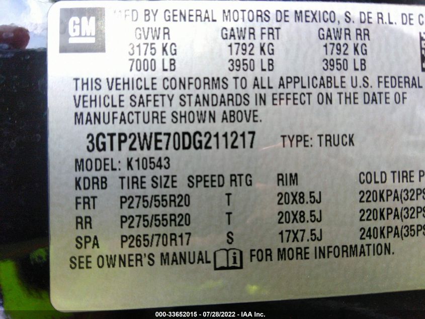 2013 GMC SIERRA K1500 SLT 3GTP2WE70DG211217