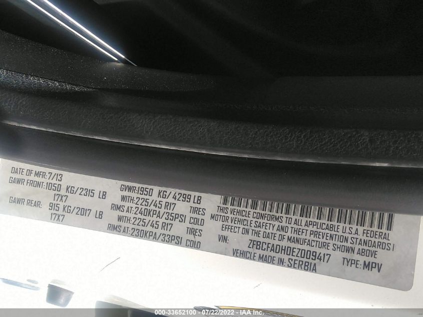 2014 FIAT 500L TREKKING ZFBCFADH0EZ009417