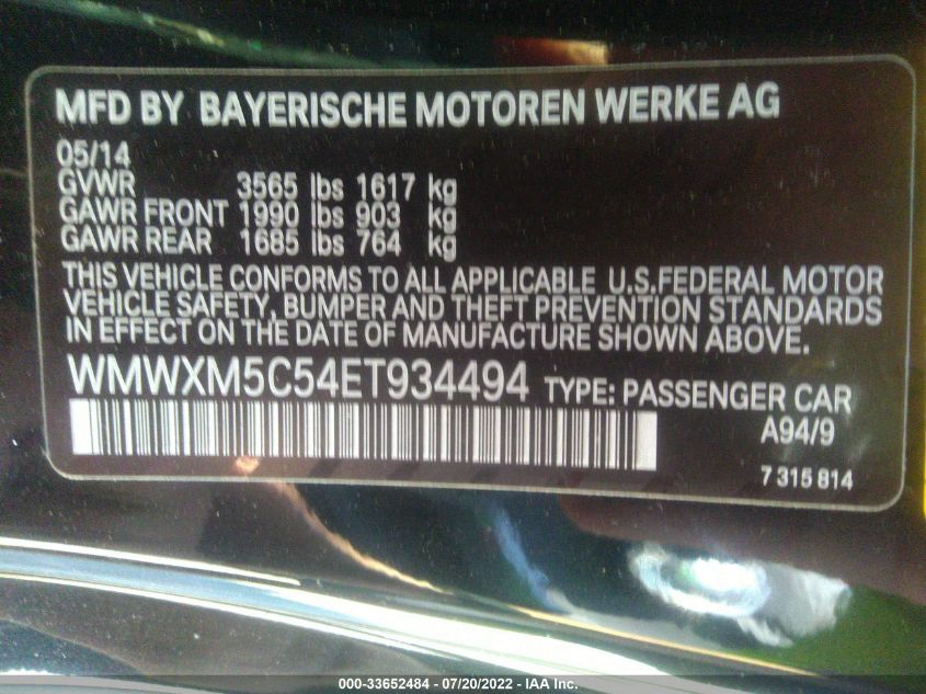 2014 MINI COOPER WMWXM5C54ET934494