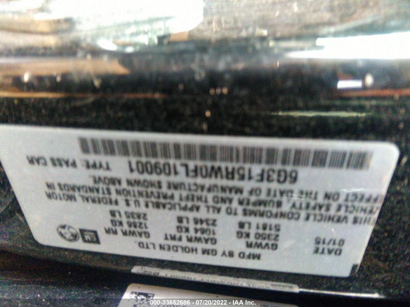 2015 CHEVROLET SS 6G3F15RW0FL109001