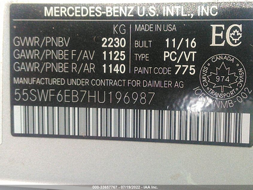 55SWF6EB7HU196987 2017 MERCEDES-BENZ C-CLASS, photo no. 9