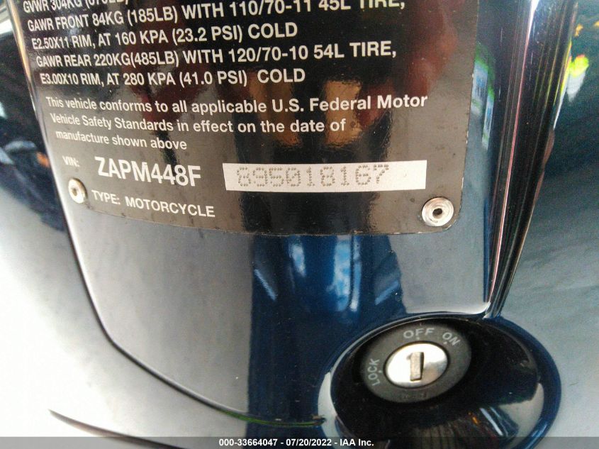 2009 VESPA LX 150 ZAPM448F895018167
