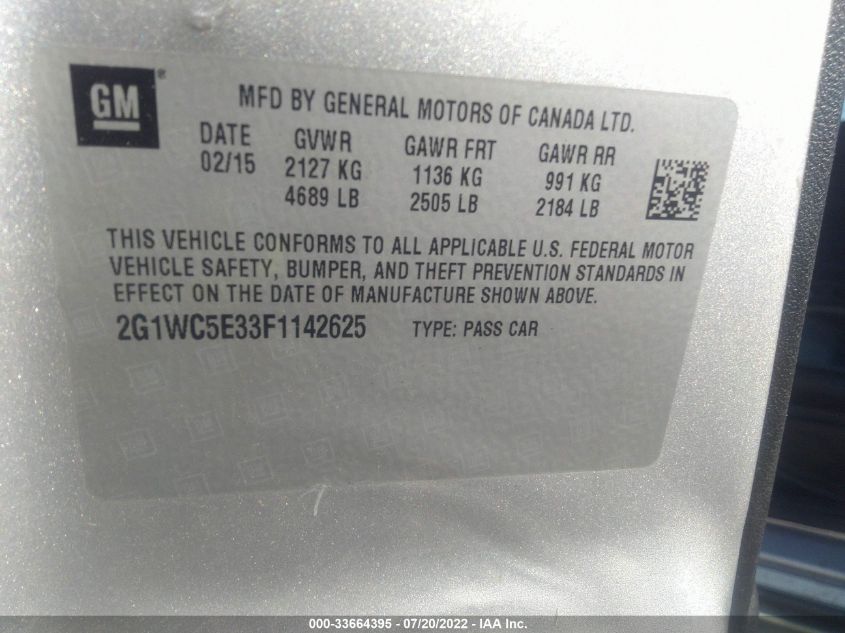 2015 CHEVROLET IMPALA LIMITED LTZ 2G1WC5E33F1142625