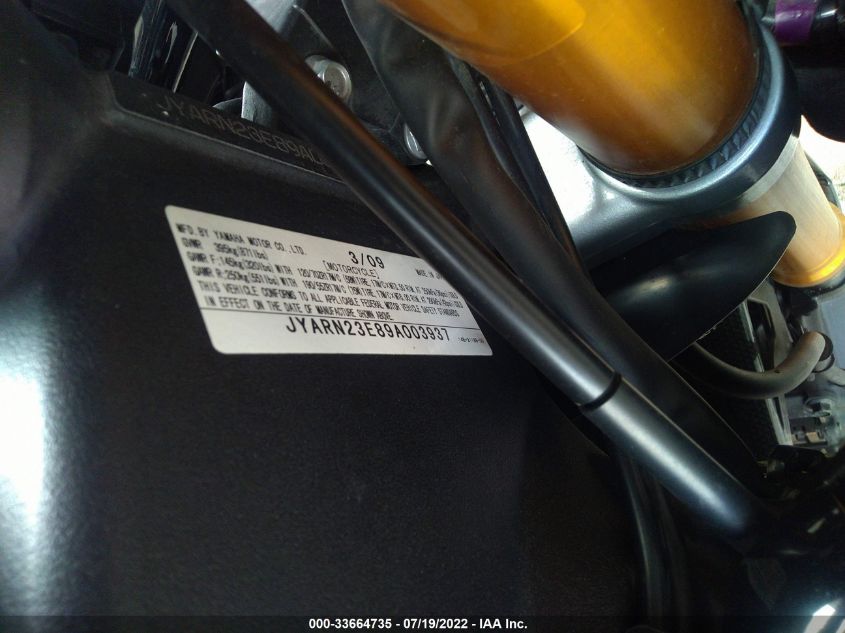 2009 YAMAHA YZFR1 JYARN23E89A003937