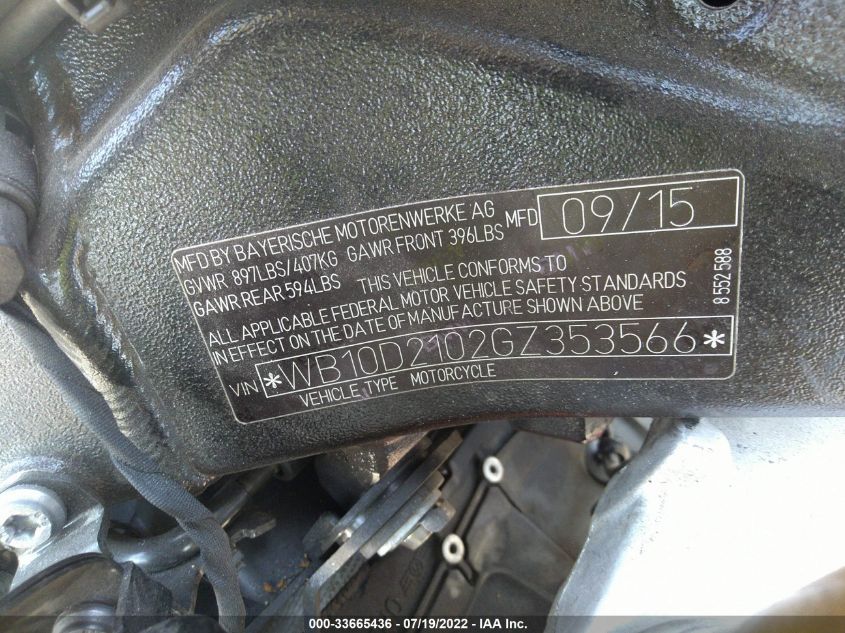 2016 BMW S 1000 RR WB10D2102GZ353566