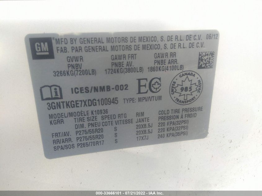 2013 CHEVROLET AVALANCHE LTZ 3GNTKGE7XDG100945
