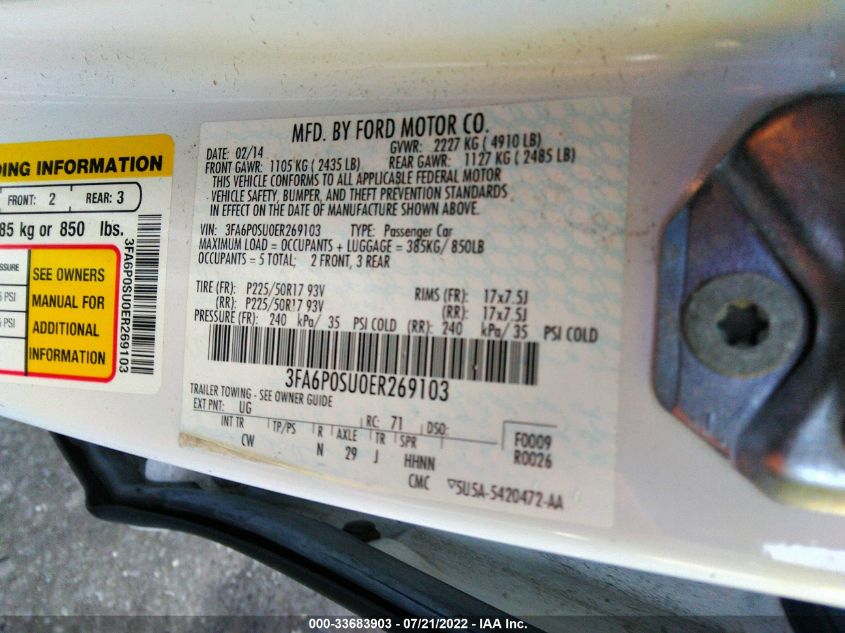 2014 FORD FUSION ENERGI TITANIUM 3FA6P0SU0ER269103