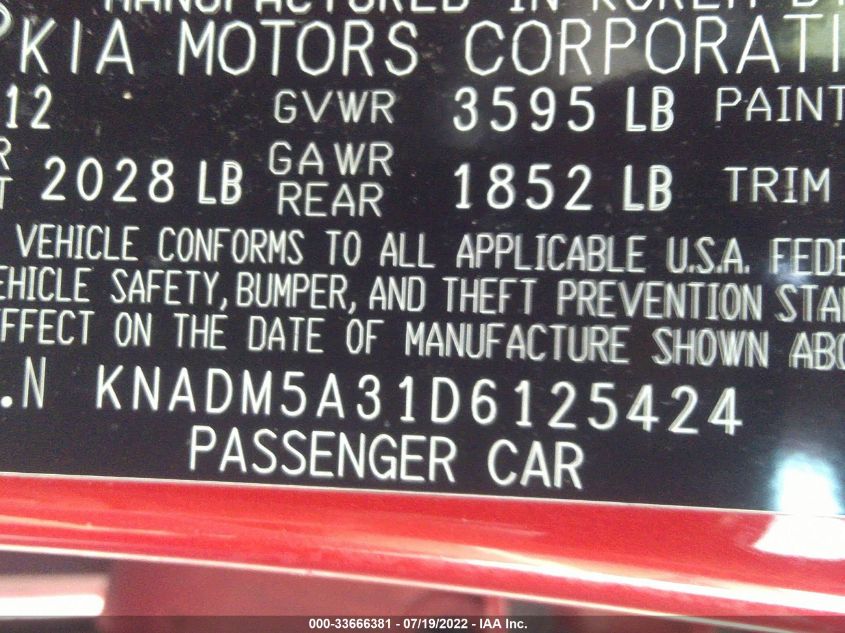 2013 KIA RIO LX KNADM5A31D6125424