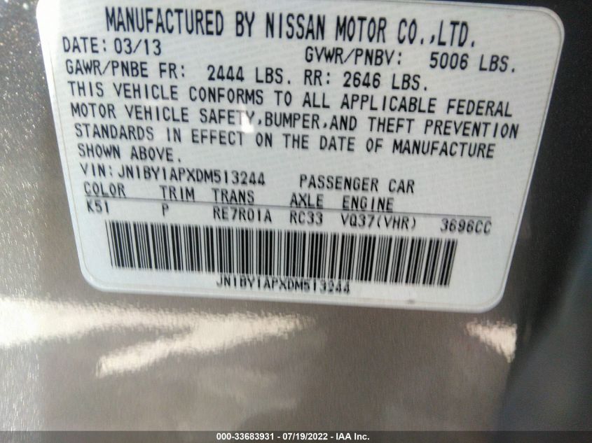 2013 INFINITI M37 JN1BY1APXDM513244