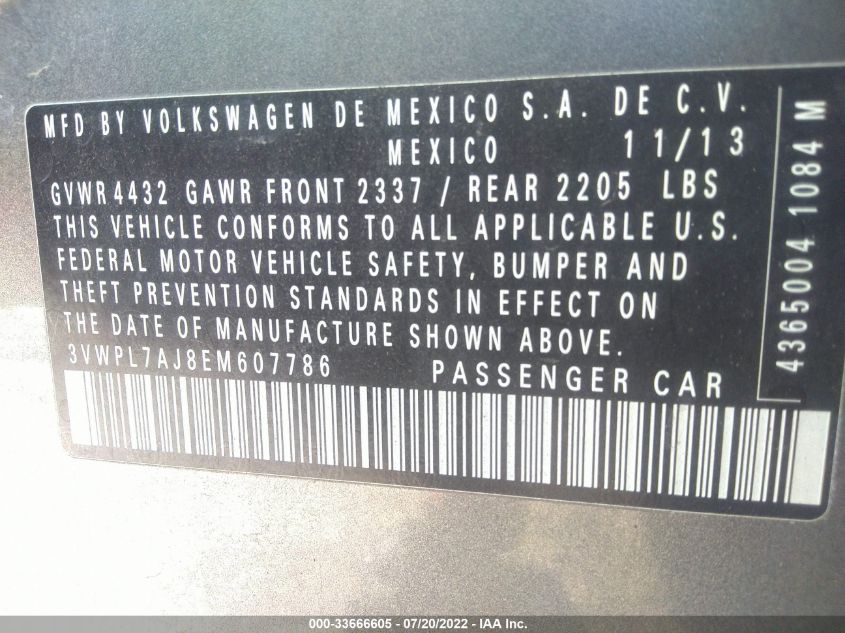 2014 VOLKSWAGEN JETTA SPORTWAGEN TDI W/SUNROOF 3VWPL7AJ8EM607786