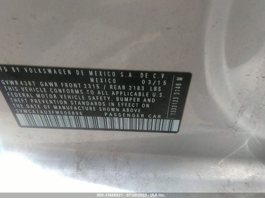 2015 VOLKSWAGEN GOLF SPORTWAGEN TDI SE 3VWCA7AU3FM506896