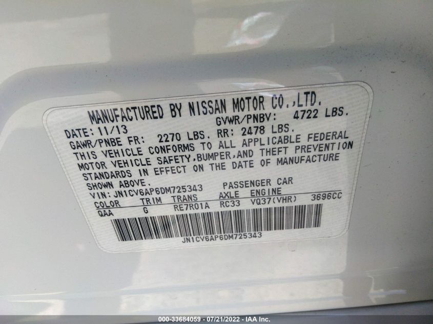 2013 INFINITI G37 SEDAN JOURNEY JN1CV6AP6DM725343